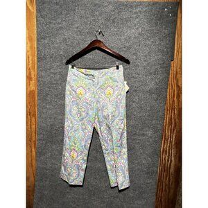 EP Capri Pants Womens 8 Multicolor Paisley Stretch Cotton Crop Pockets Casual